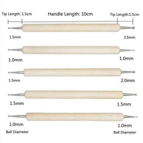 5 Piece Wooden Nail Clay Sculpting Tools